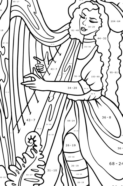 Girl Playing The Lyre Coloring Page ♥ Online And Print For Free