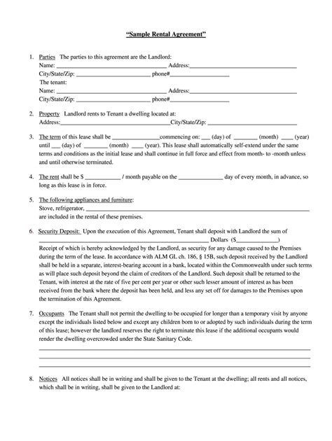 Rental Agreement Free Printable Forms Printable Forms Free Online
