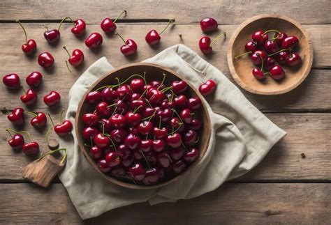 Premium Ai Image Bowl Of Cherries On A Wooden Table