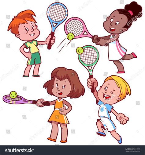 Cartoon Kids Playing Tennis Vector Clip Stock Vektorgrafik 276181577