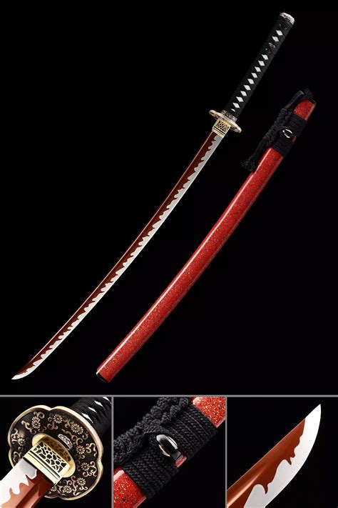 Red Blade Katana Handmade Japanese Katana Sword High Manganese Steel
