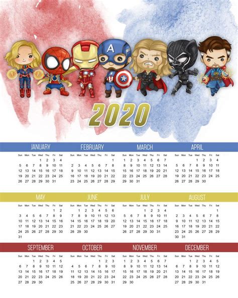Avengers Calendar 2021 Printable
