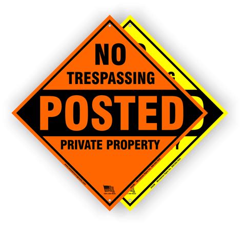 No Trespassing Posted Private Property Yellow Or Orange Aluminum Self