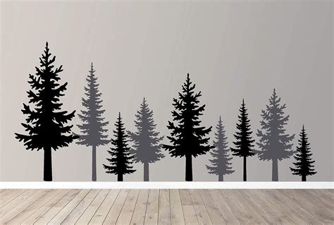 Full Pine Tree Branches Forest Winter Scene Silhouette Wall