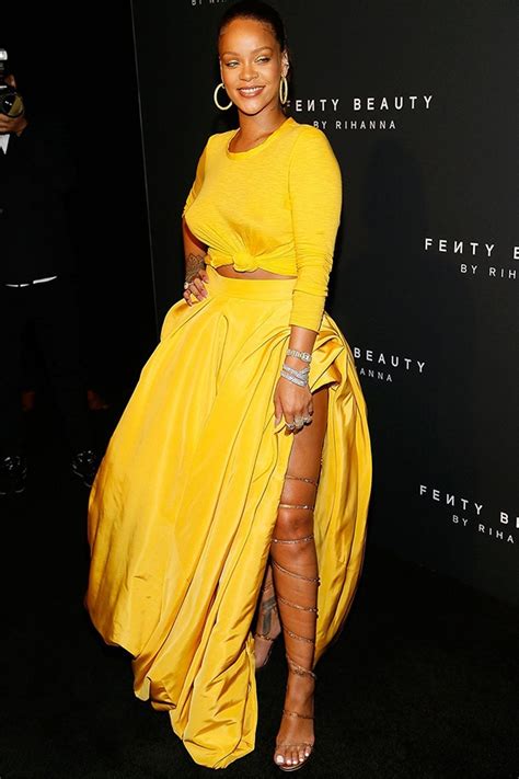 Rihanna Yellow Two Pieces Formal Dress Fenty Beauty Thecelebritydresses