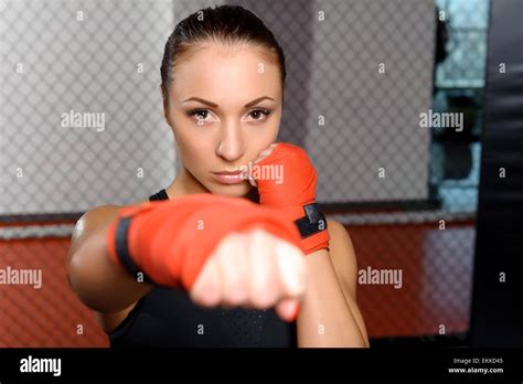 Girl Fighting In A Ring Stock Photo Alamy