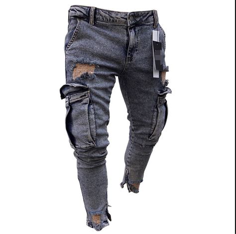 Jeans Men S Ripped Skinny Jeans Stretch Destroyed Frayed Slim Fit Denim Pants Trousers Men S Jeans