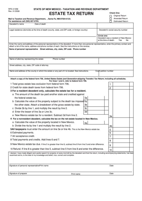 Form Rpd 41058 Estate Tax Return Printable Pdf Download