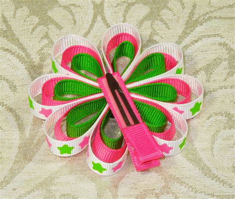 Ribbon Flower Hair Bow Loop Flower Hair Bow Flower Hair Etsy