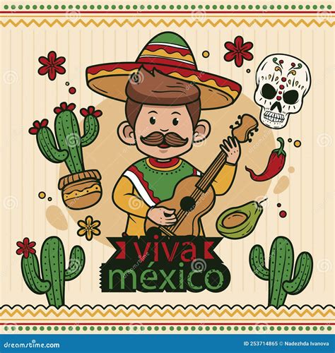 Hand Drawn Illustration For Mexico Independence Celebration Vector Illustration Stock Vector