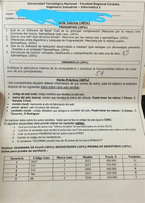 Modelo De Examen Parciales De Algoritmos Inform Tica I Ingenier A Electr Nica Utn Filadd