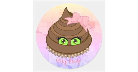 Girly Poop Emoji Classic Round Sticker Zazzle