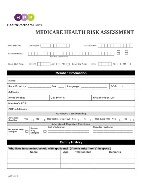 Medicare Health Risk Assessment Form 1 Free Templates In