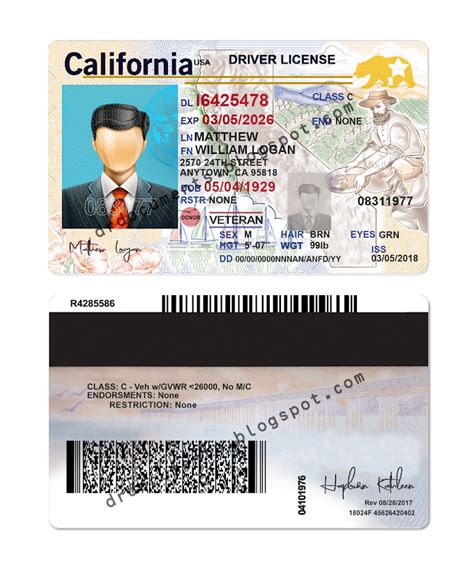 California Drivers License Template Editable Free