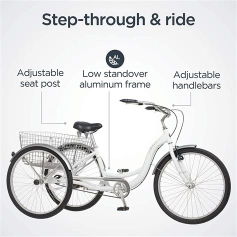 buy schwinn meridian adult tricycle bike three wheel cruiser 26 inch wheels low step through