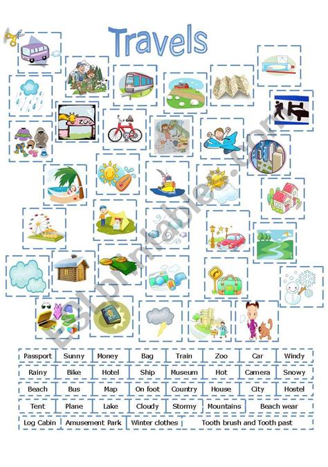 Travels Cut And Paste Pictionary Esl Worksheet By Yenn