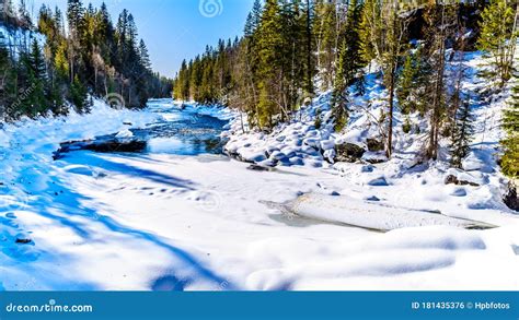 The Partly Frozen Murtle River After Mushbowl Falls In The Cariboo