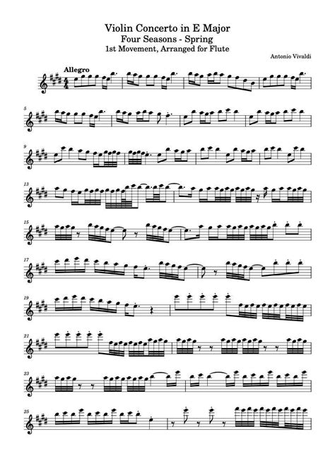 Flute Music Sheets Violin Concerto In E Major Opus 3 Rv 265 Spring 1st