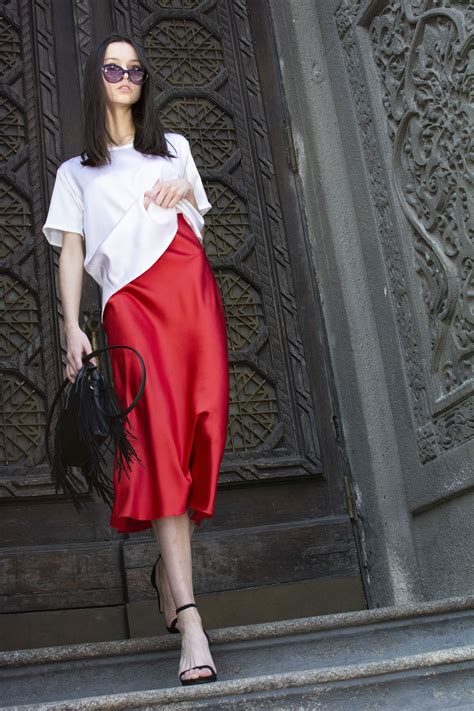 Red Silk Skirt Midi Long A Line Skirt Outfit Stretch Silk Slip Etsy