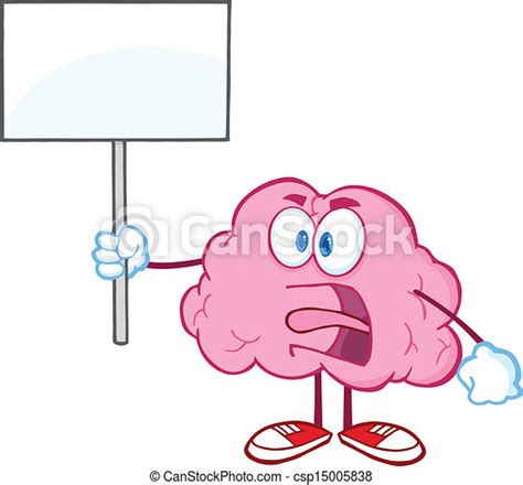 Angry Brain Holding Up A Blank Sign Angry Brain Cartoon Character