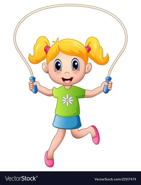 Cartoon Little Girl Playing Jumping Rope Vector Image