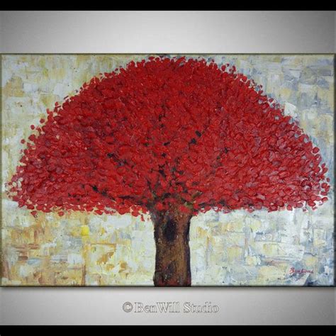 Red Tree Painting Original Contemporary Art In Red By Benwill Abstract