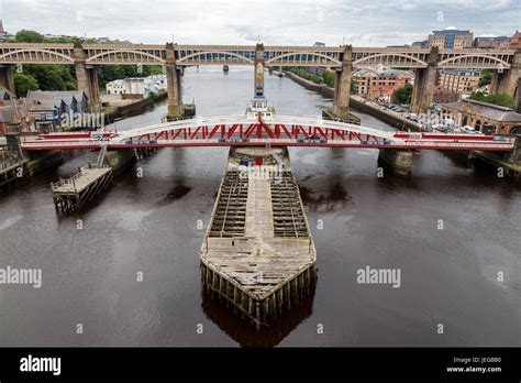 Newcastle Upon Tyne England Uk Swing Bridge In Middle Ground High