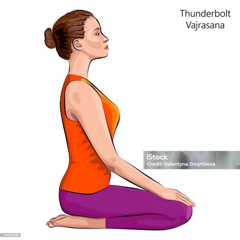 Young Woman Practicing Yoga Exercise Doing Thunderbolt Pose Or Diamond