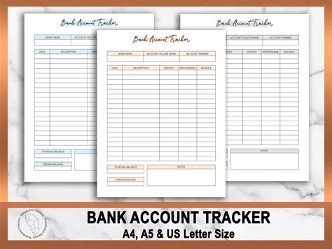 Bank Account Tracker Printable Income And Expense Tracker Etsy