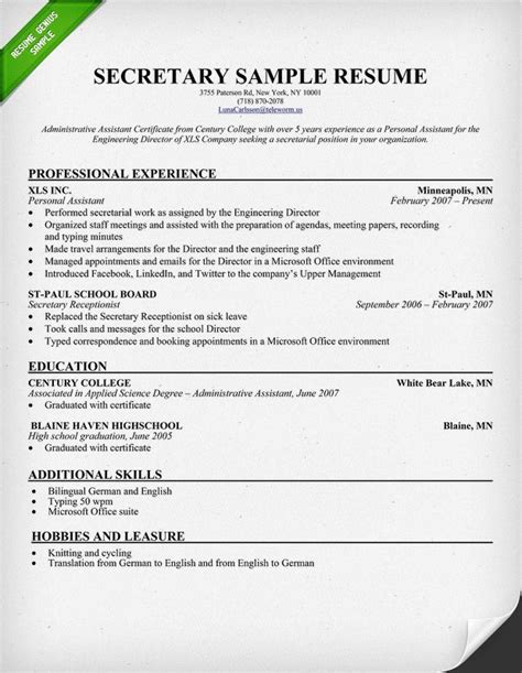I am keen to develop my professional skills and look forward to discussing my application with you at. Secretary Resume Sample - Download This Sample To Use As A Template For Your Own Resume! Free ...