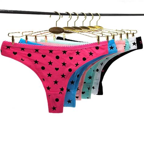 Pack Of 12 Low Rise Dot Star Lady Thong Cotton G String Sexy Lady
