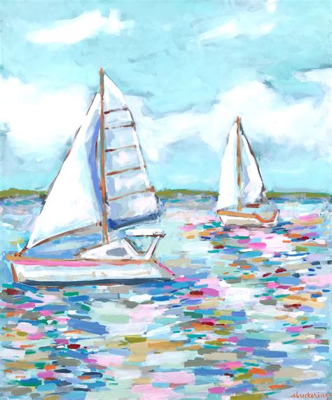 Rainbow Regatta Print Sailboat Painting Summer Painting Coastal Art