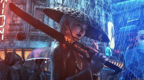 Wallpaper Artwork Cyberpunk Science Fiction Rain City Futuristic