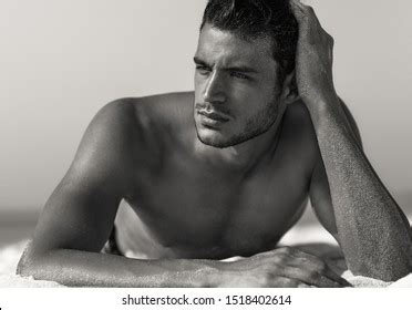 Sexy Closeup Portrait Handsome Topless Male Stock Photo