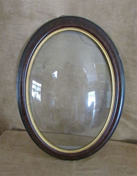 Antique Curved Bubble Glass Oval Wood Wooden Picture Frame 17 X 23 Convex Edwardian Wooden