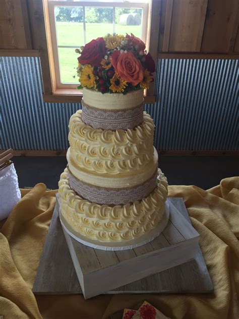Rosettes And Burlap Wedding Cake Buttercream Real