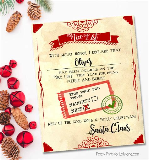 Free academic achievement certificate template. Santa "nice list" free printable certificate