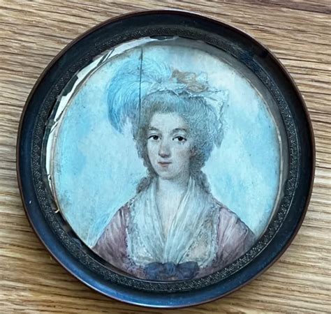 Antique 18th Century French Miniature Portrait Painting Noblewoman