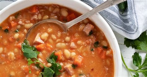 The food values are easy to look up. Easy Ham and Navy Bean Soup - Seasons and Suppers
