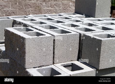 Architectural Concrete Blocks Stacked At A Construction Site Stock