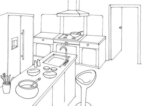 Dessiner une cuisine en perspective. Coloriage Cuisine en perspective dessin gratuit à imprimer