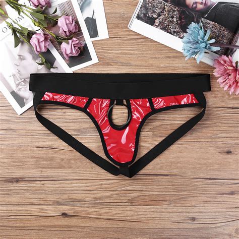 Mens Sexy Lingerie Faux Leather Open Back Panty Bikini Brief Underwear