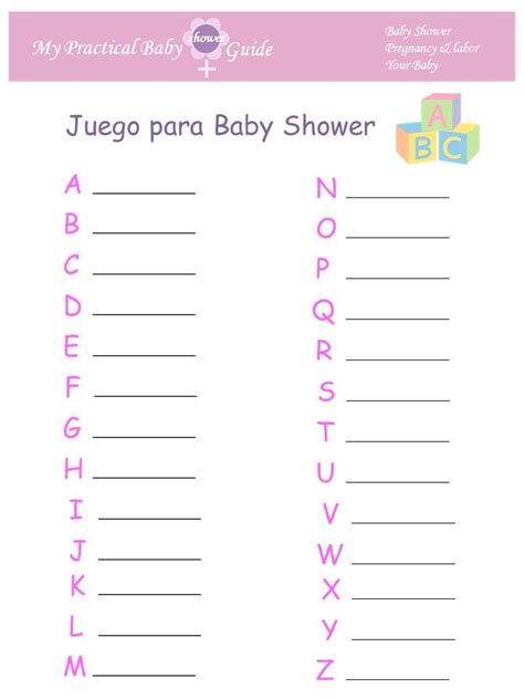 Juego Para Baby Shower Abc Juegos De Baby Shower En Espanol