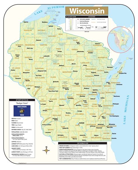 Wisconsin Shaded Relief Map - KAPPA MAP GROUP