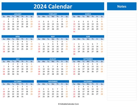 2024 Calendar Printable Cute Free 2024 Yearly Calendar Templates Cute