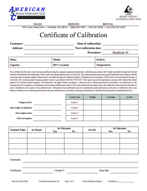 Scale Test Report Types — American Scale Company