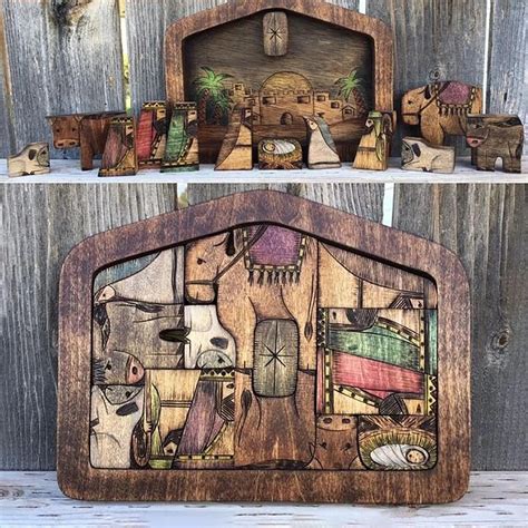 Wooden Jesus Puzzles Nativity Set Nativity Puzzle With Wood Burned