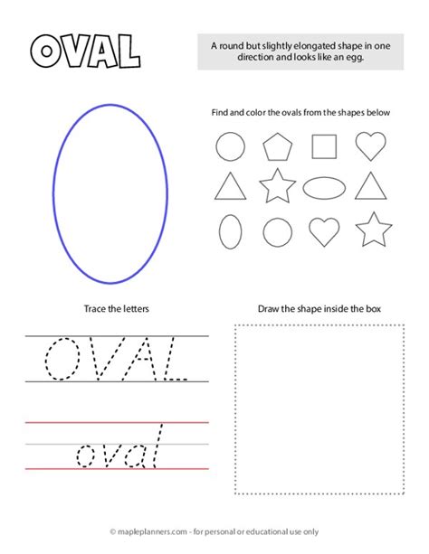 Oval Shape Tracing And Coloring Worksheet Printable