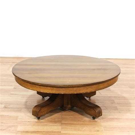 Mission Style Round Oak Pedestal Coffee Table Loveseat Vintage