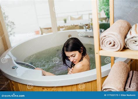 Woman Relaxing At Home In The Hot Tub Bath Ritual Spa Day Moment In